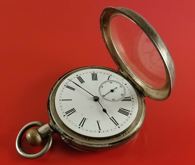 Vintage Silver Case Swiss Pocket Watch With Matching #'s 11780 Pin Set 50 mm Dia