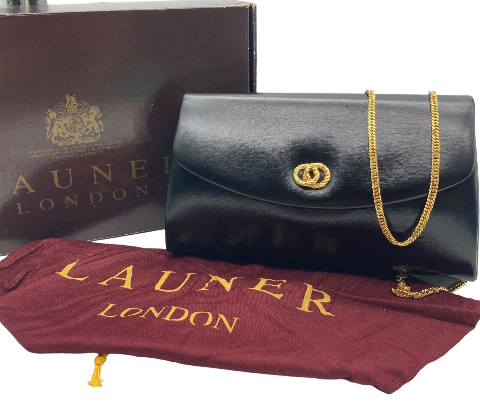 Launer London Handbag Solid black Royal Warrant of Appointment with box eBay