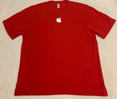 APPLE INC COMPANY RED Embroidered Logo T-Shirt SIZE XL 100% Cotton UNISEX