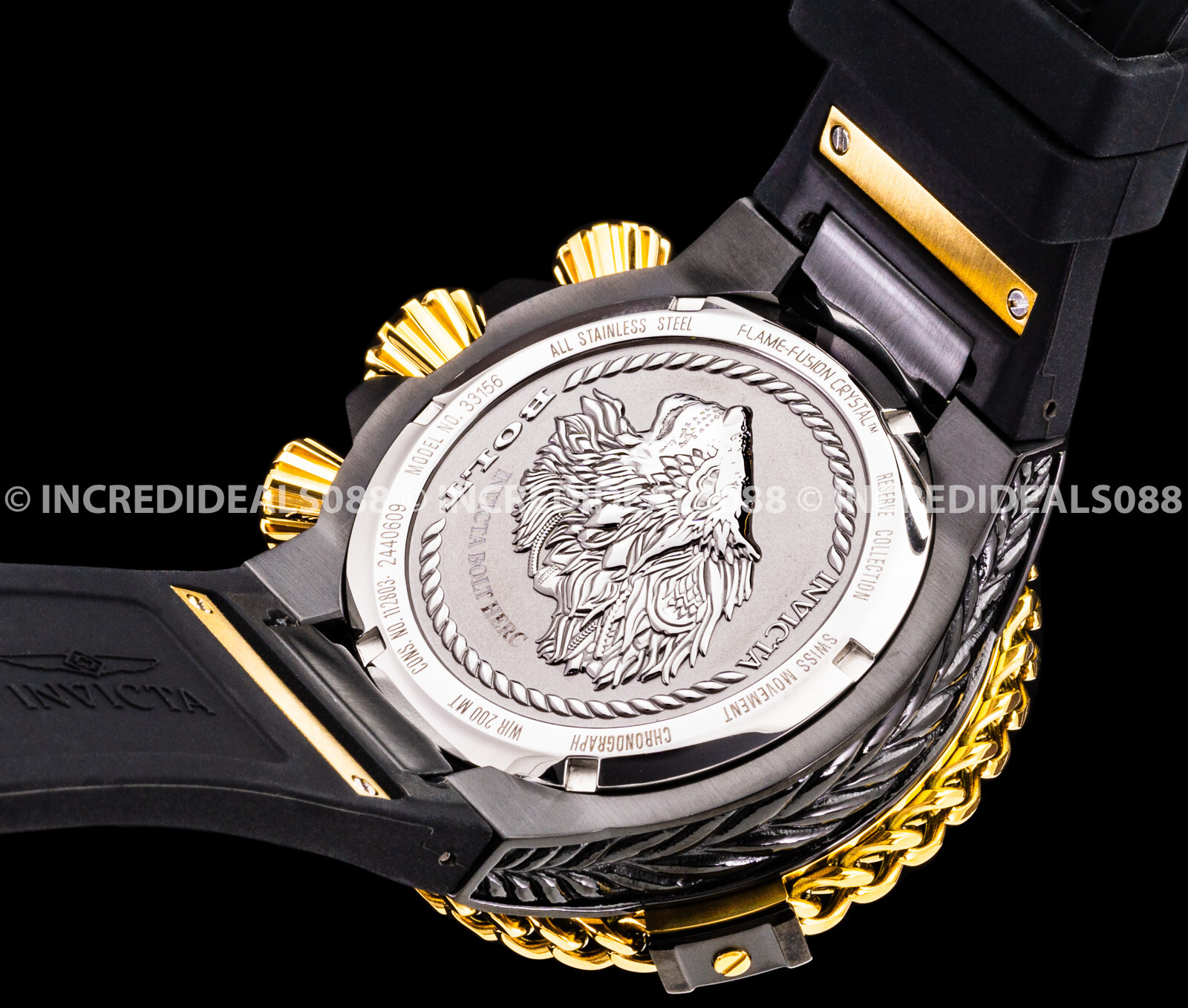 Pre-owned Invicta Reserve Bolt Hercules Swiss Chronograph 18k Gold Plated Black Dial Watch