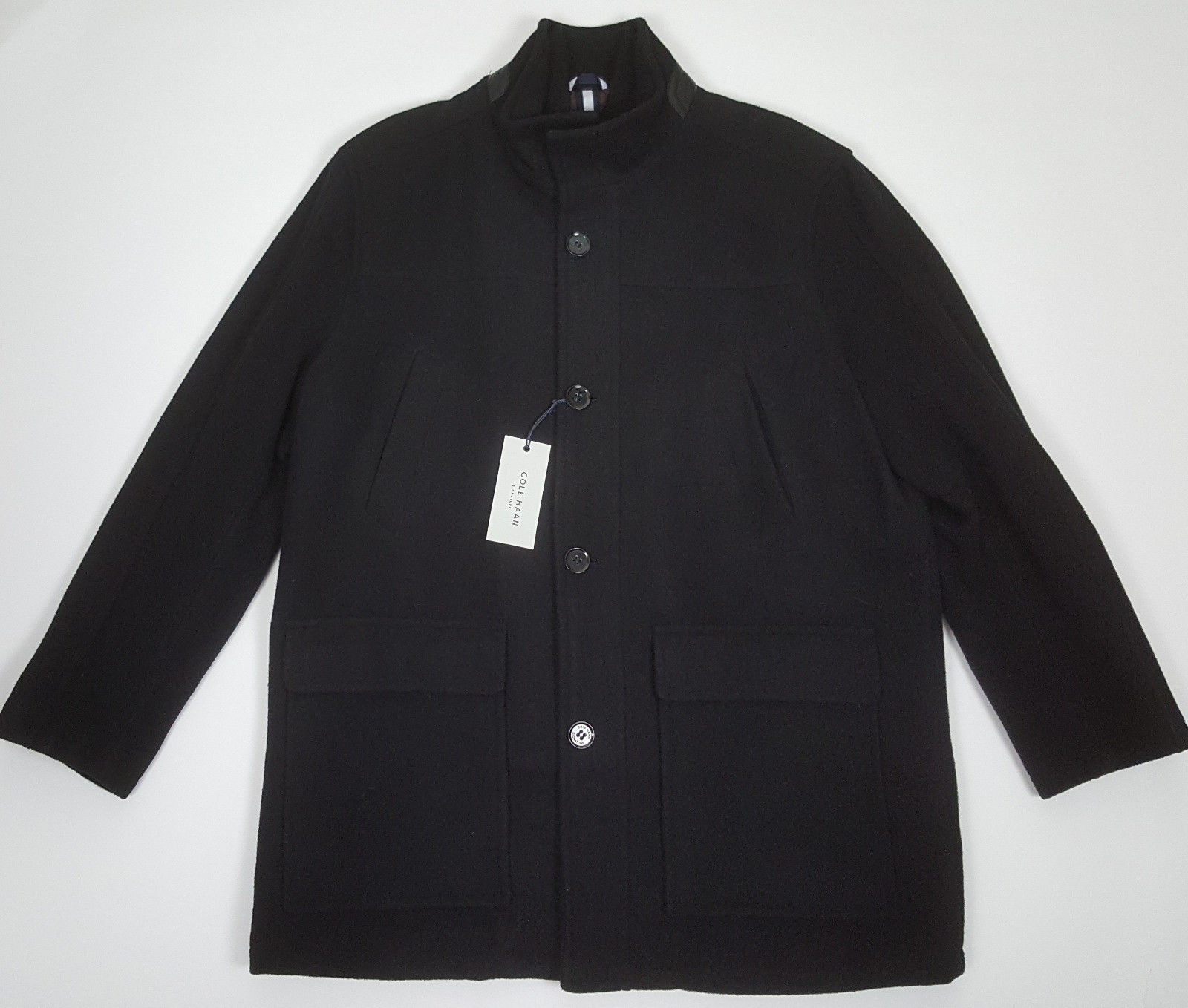 Pre-owned Cole Haan Signature Mens Wool Plush Coat Black With Attached Bib 535sw916 Size M