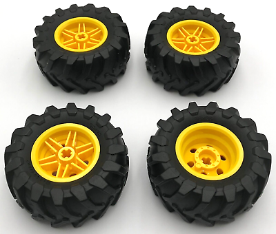 Lego 4 New Black Large Tires 56 x 26 Tractor Yellow Wheel 30.4mm D