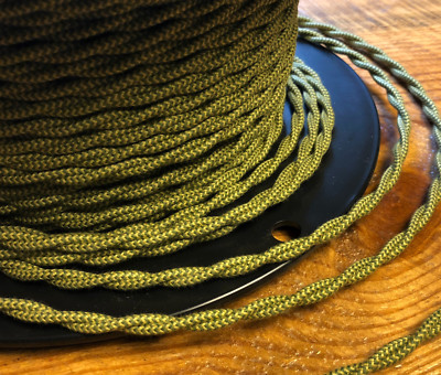 Cloth Covered Twisted Wire - Green/Yellow Pattern Vintage Style Fabric Lamp Cord