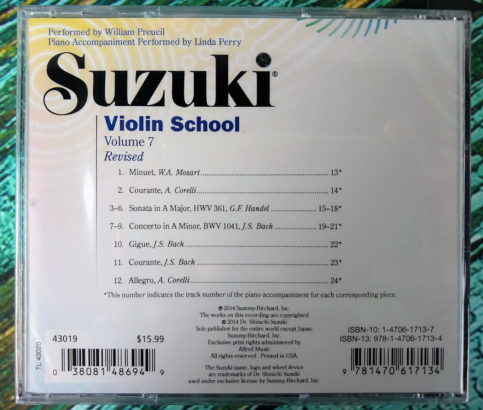 New! SUZUKI VIOLIN SCHOOL VOLUME 7 CD REVISED William Preucil Linda Perry 43019