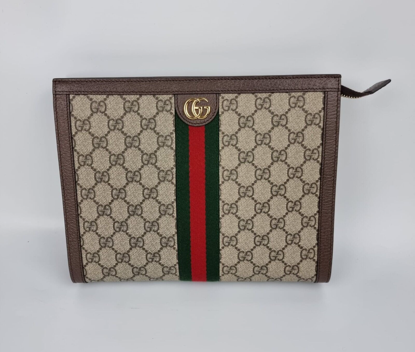 Gucci Ophidia GG Squared Brown Zip Pouch Bag New eBay