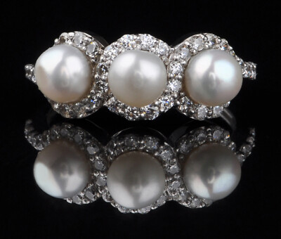 Pre-owned Vt Gems 14kt White Gold / 2.85ct Natural Freshwater Pearl & Igi Certified Diamond Ring