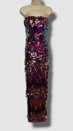 Pre-owned Helsi $775  Women's Purple Sequined Strapless Sleeveless Gown Dress Size M