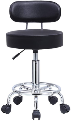 KKTONER PU Leather Rolling Stool Mid Back with Footrest Height