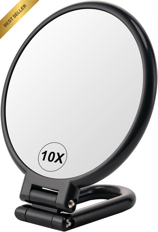Magnifying Handheld Mirror Double Sided, 1X 10X Magnification Travel Folding Mir