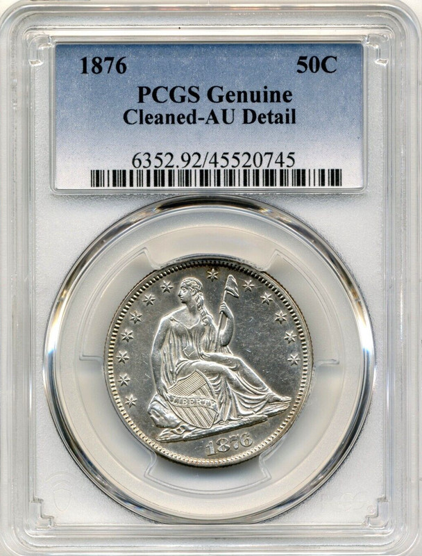 1876 US Silver Seated Liberty Half Dollar - PCGS AU