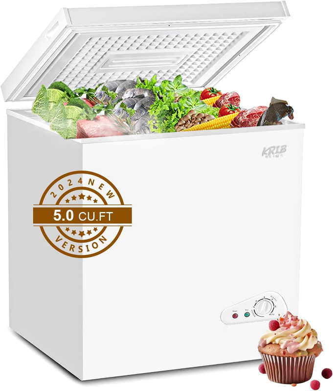 5.0 Cu.Ft Chest Freezer Compact Deep Freezer Top Mini Adjustable 7 Thermostat Do