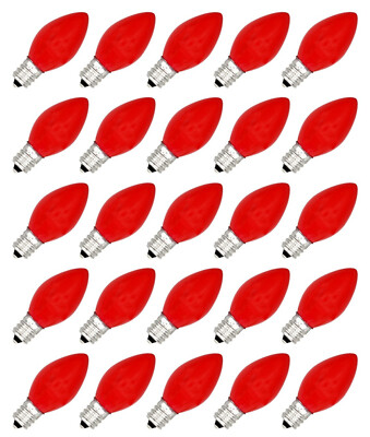 25 Pack C7 LED Red Replacement Light Bulbs for Christmas 0.7W Ceramic