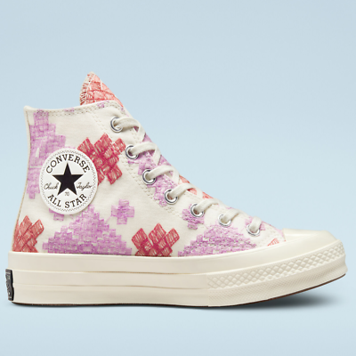 Converse Chuck 70 Hi Top Canvas Trainers Bright Embroidery Egret A02183C