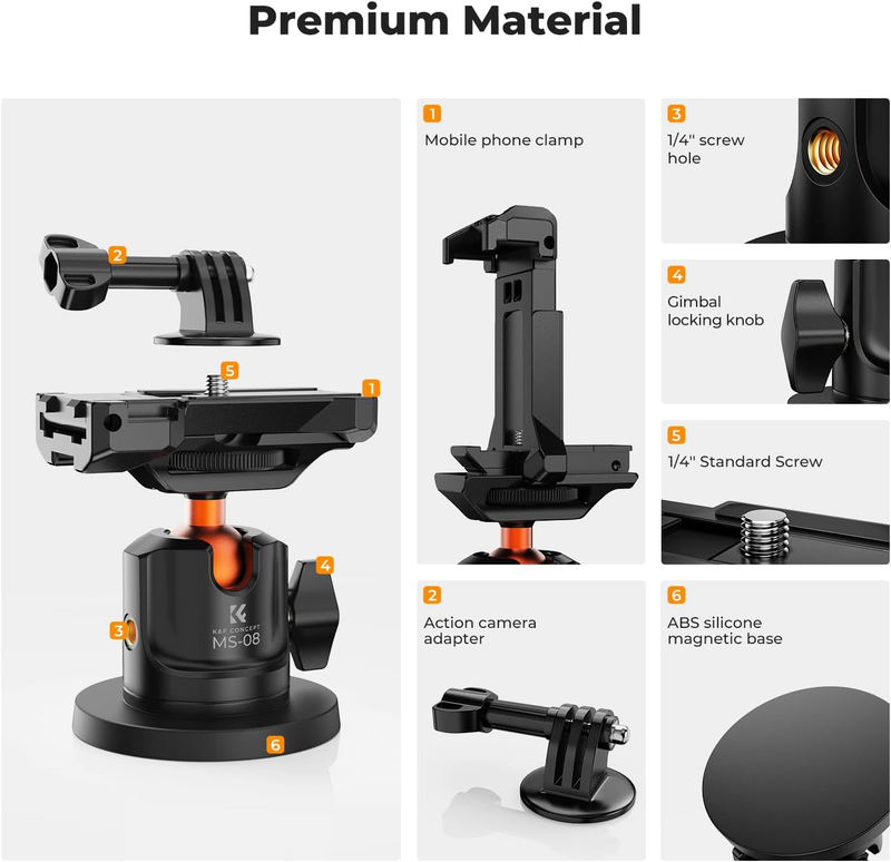 Magnetic Camera Mount with Action Camera Adapter, Magnetic Mount Base Stand with