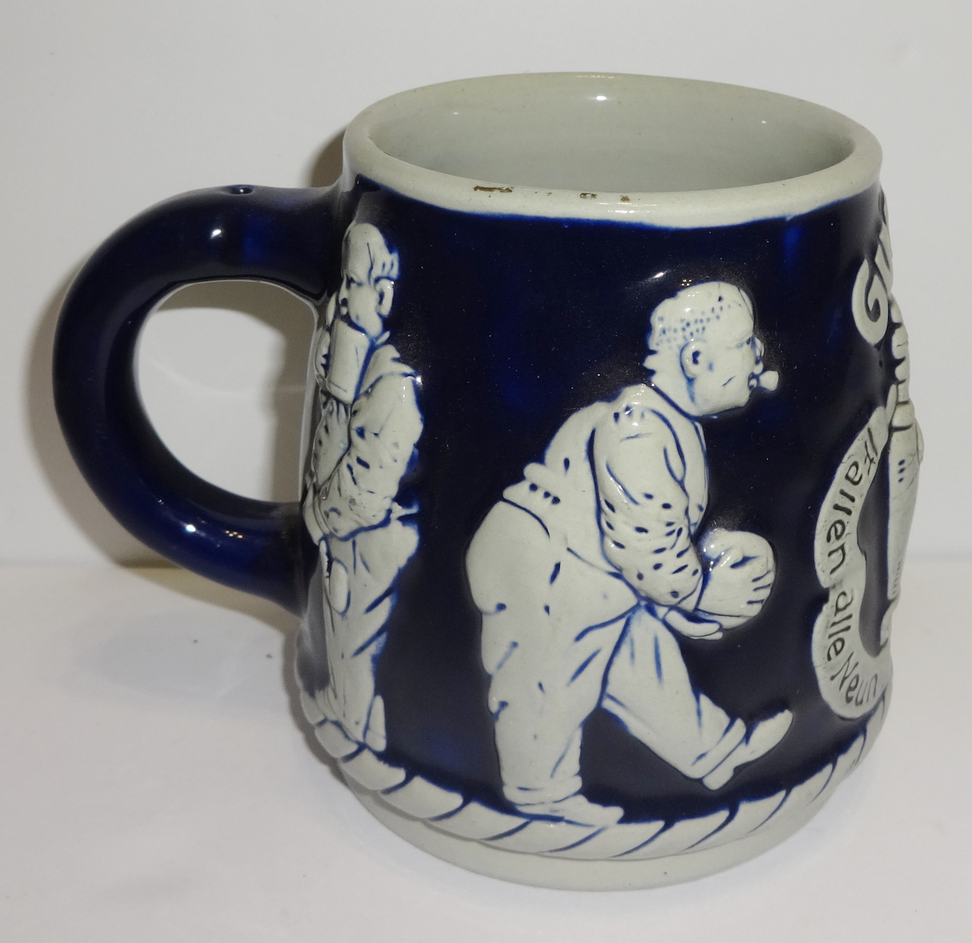 GUT-HOLZ GERMAN VINTAGE BLUE GERMANY BEER STEIN MUG CUP STONEWARE HAND PAINTED