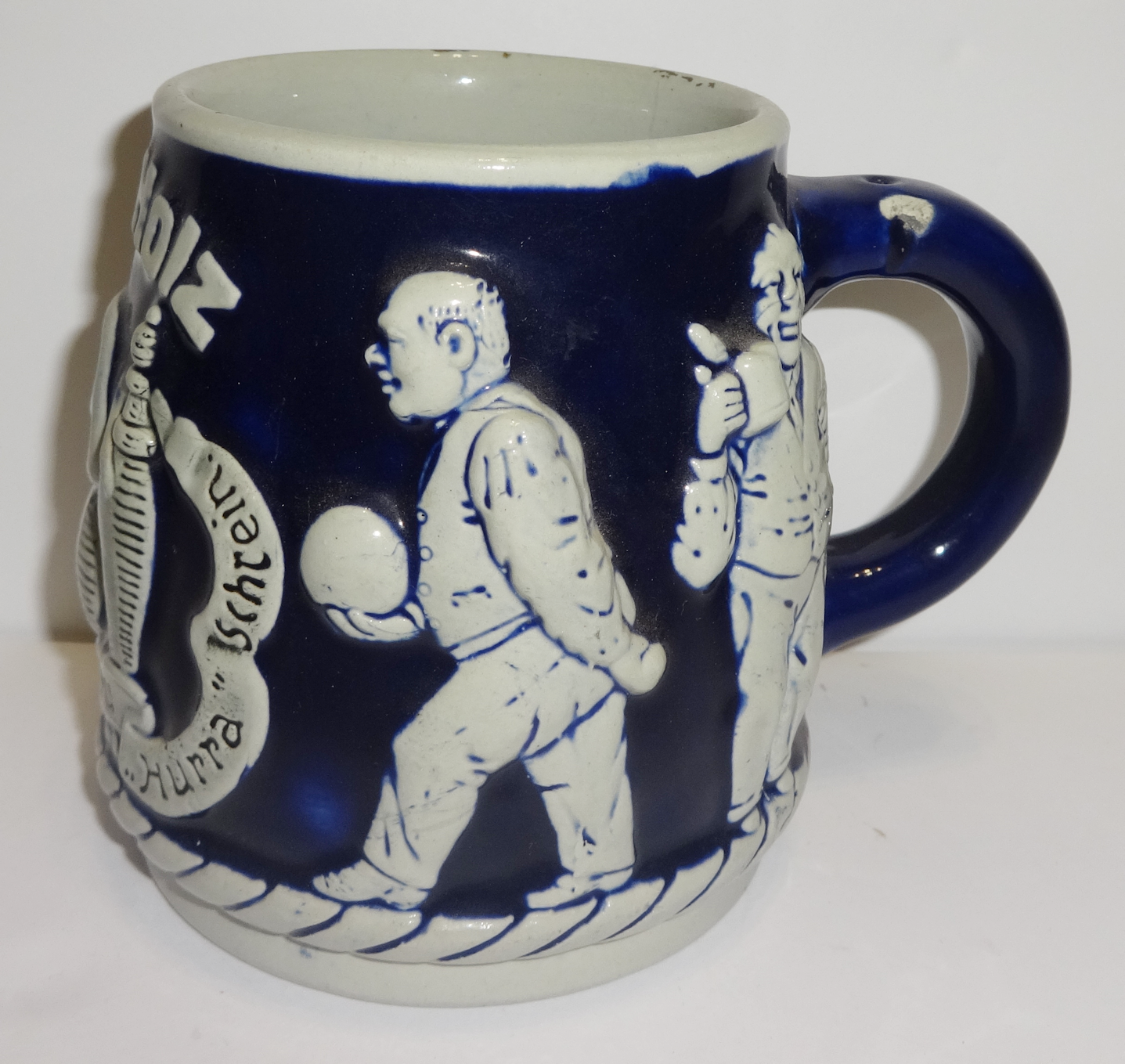 GUT-HOLZ GERMAN VINTAGE BLUE GERMANY BEER STEIN MUG CUP STONEWARE HAND PAINTED