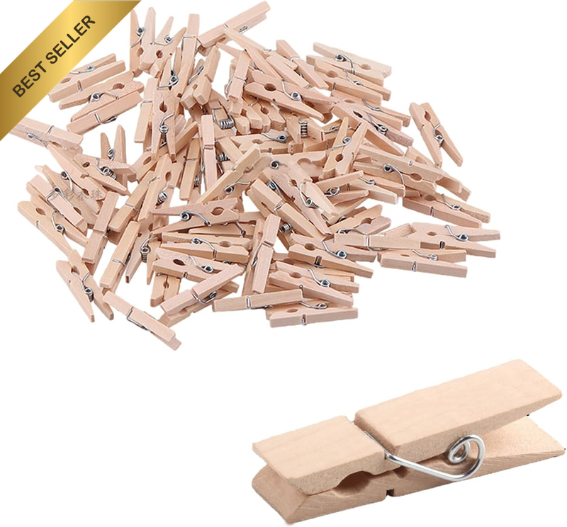 Mini Wooden Pegs 200 PCS, Clip Photo Holders for Photos and Crafting, Mini Pegs