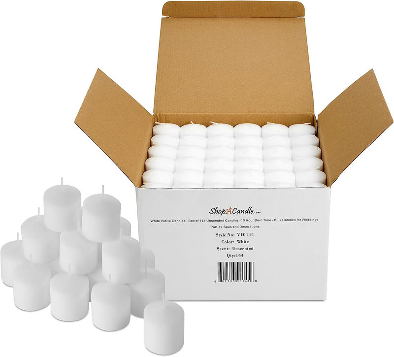 Bulk Pack of 144 White Votive Candles - Unscented Candles