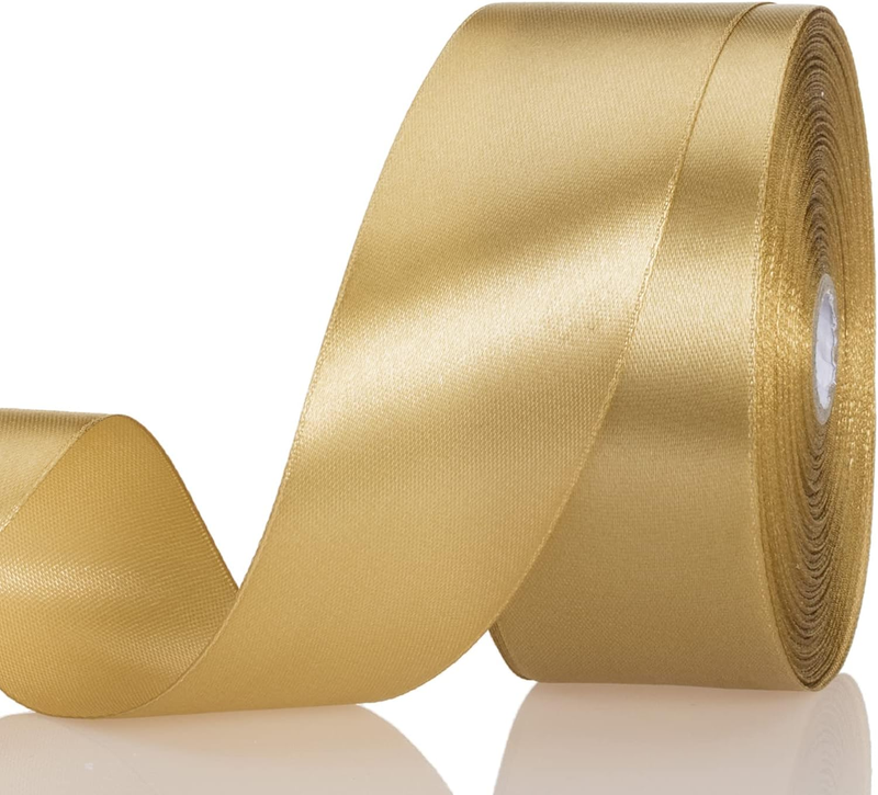 1 1/2 Inch Champaign Gold Solid Satin Ribbon for Gift Wrapping 50 Yds | Soft, Sa
