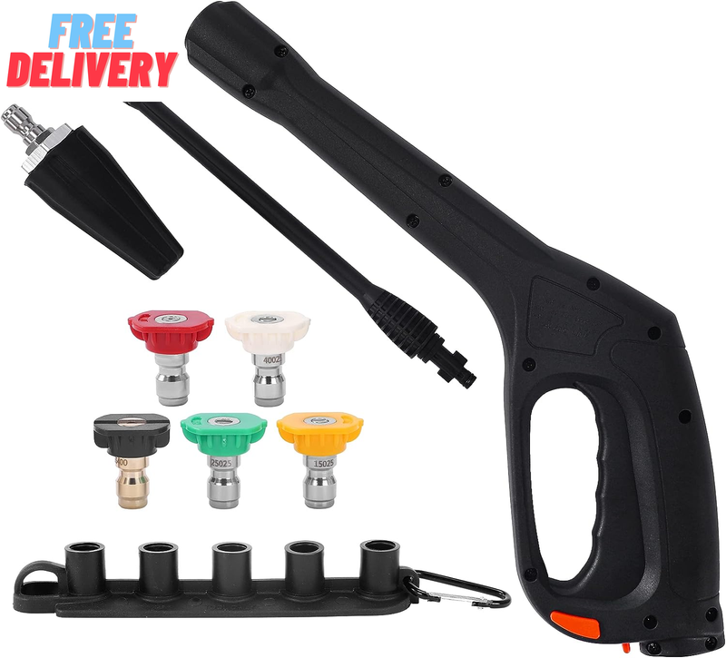 Pressure Washer Gun with Replacement Wand, Turbo Nozzle & 5 Spray Nozzle Tips, C