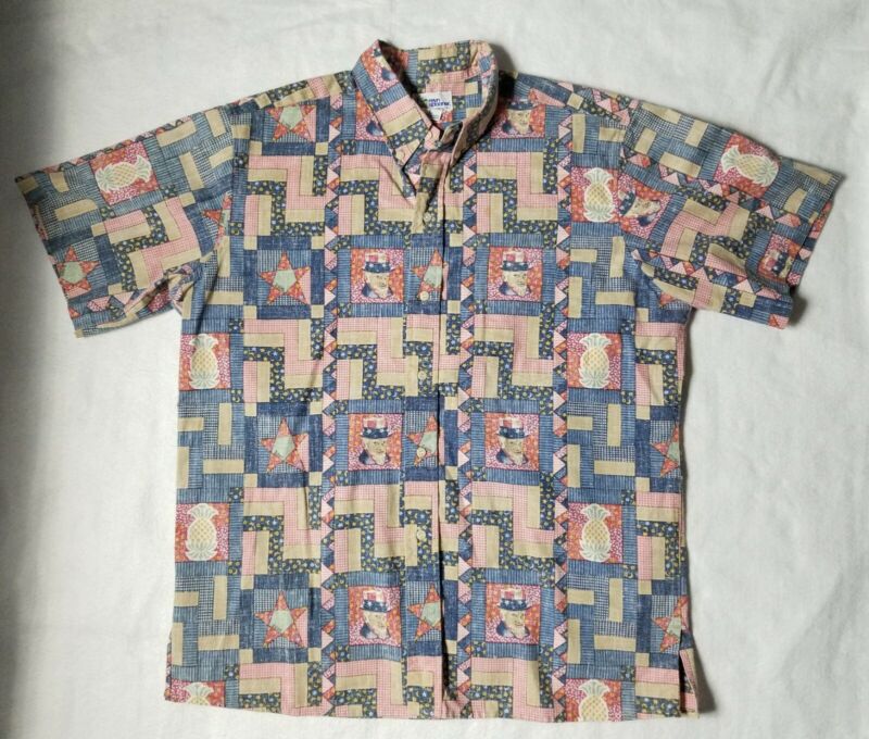 Vintage Reyn Spooner Uncle Sam USA 2000 Millennium Quilt Button Up Shirt Sz L