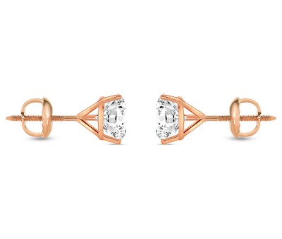Pre-owned Shine Brite With A Diamond 2 Ct Round Earrings Studs Solid 14k Rose Gold Brilliant Cut Screw Back Martini In White/colorless