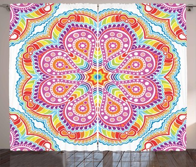 Rainbow Mandala Curtains 2 Panel Set for Decor 5 Sizes Available Window Drapes