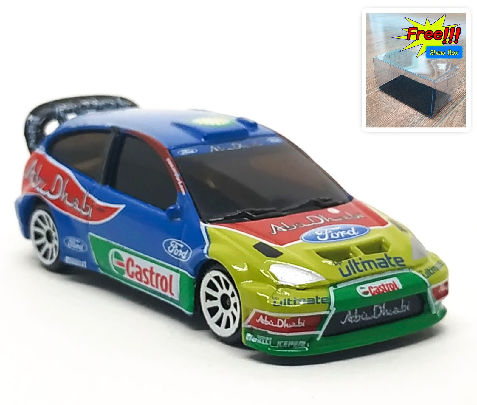 値下げ！Ford Focus RS WRC ミニカー Majorette Ford Focus WRC Abu Dhabi Green Blue 1:57 (3