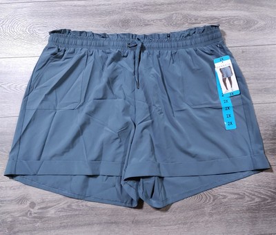 Danskin Shorts Adult 2X Plus Size Blue Paperbag Drawstring Lounge Bottoms Womens