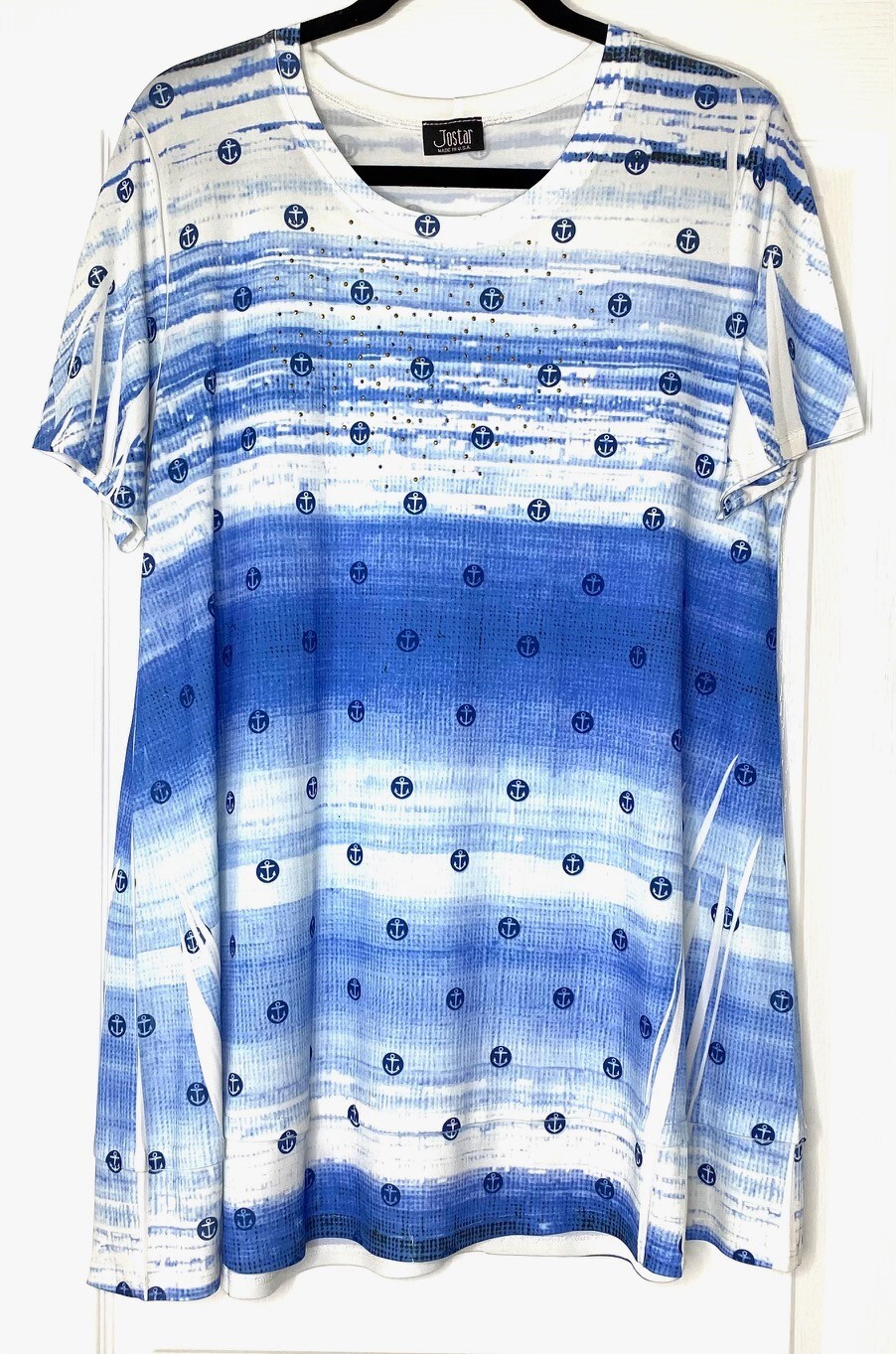 

Туника JOSTAR сине-белого цвета тай-дай с морским якорем и стразами, топ, Multicolor