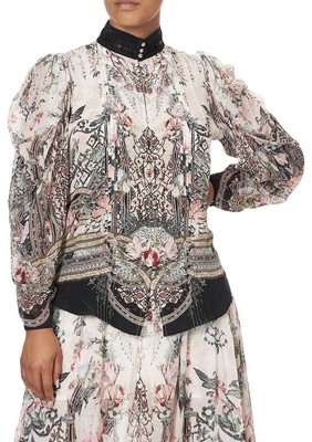 CAMILLA Romance Is Born Pintuck Blouse With Draped Sleeve RRP $599