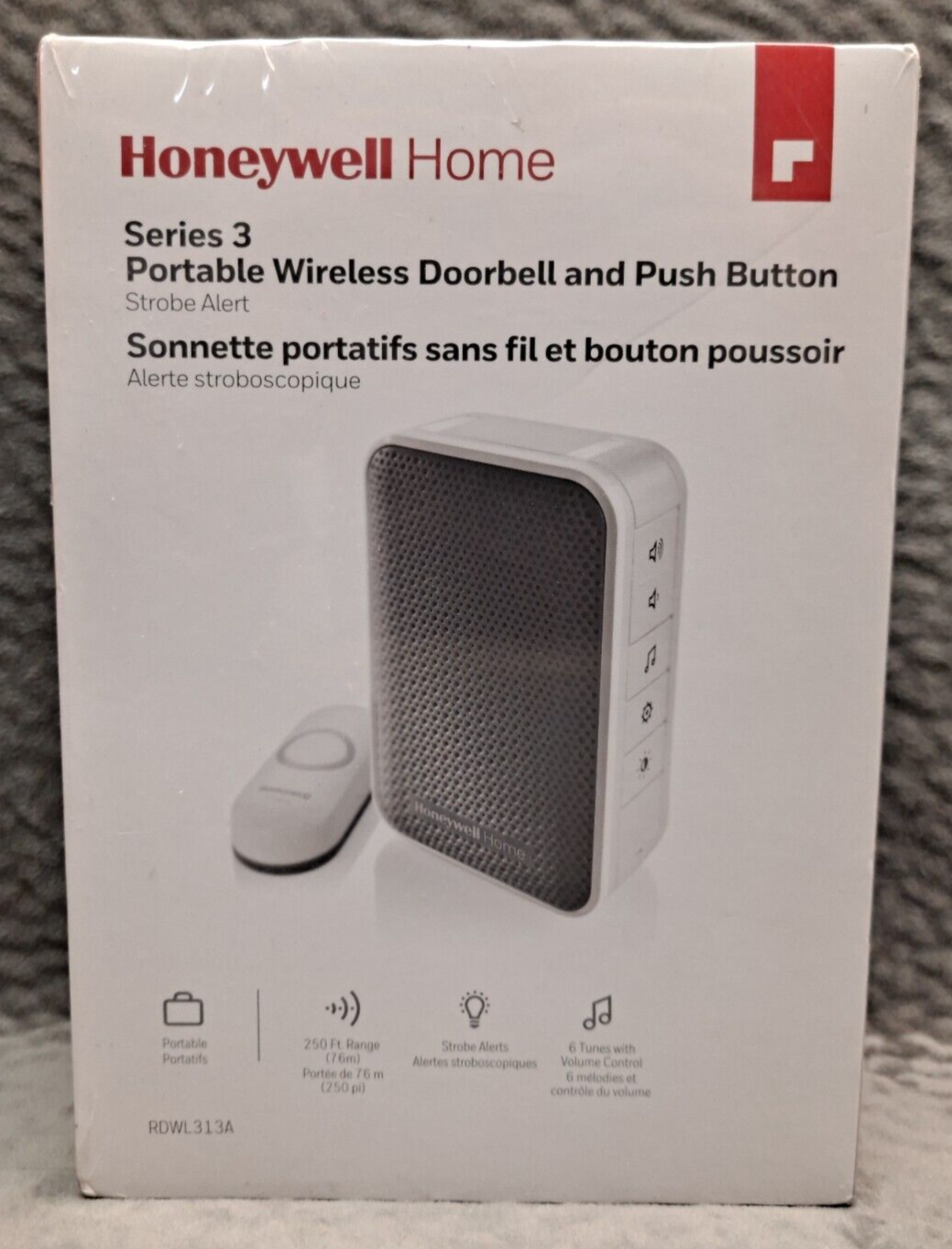 Honeywell 3 Series Portable Wireless Doorbell with Strobe Light & Surface Mount