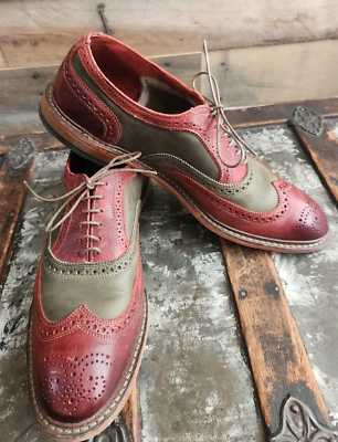 Allen Edmonds Jingle Bell Mok Wingtip Two Tone EUC 13 D Wine Green Burgundy U