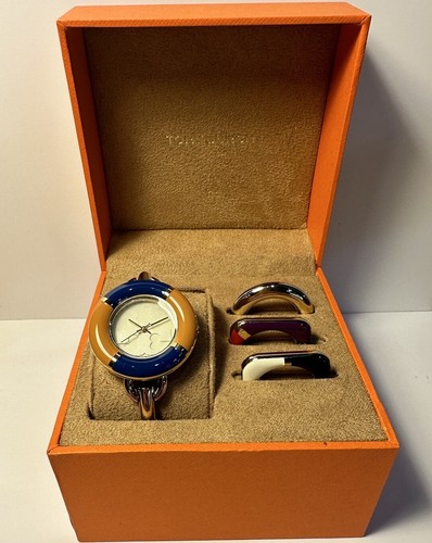 Pre-owned Tory Burch Miller Gold Watch Interchangeable Bezel Set Tbw6214set