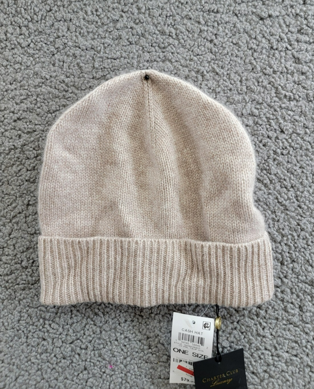 Charter Club 100% Cashmere Cuffed Beanie Women's One Size Taupe Heather - Picture 2 of 14