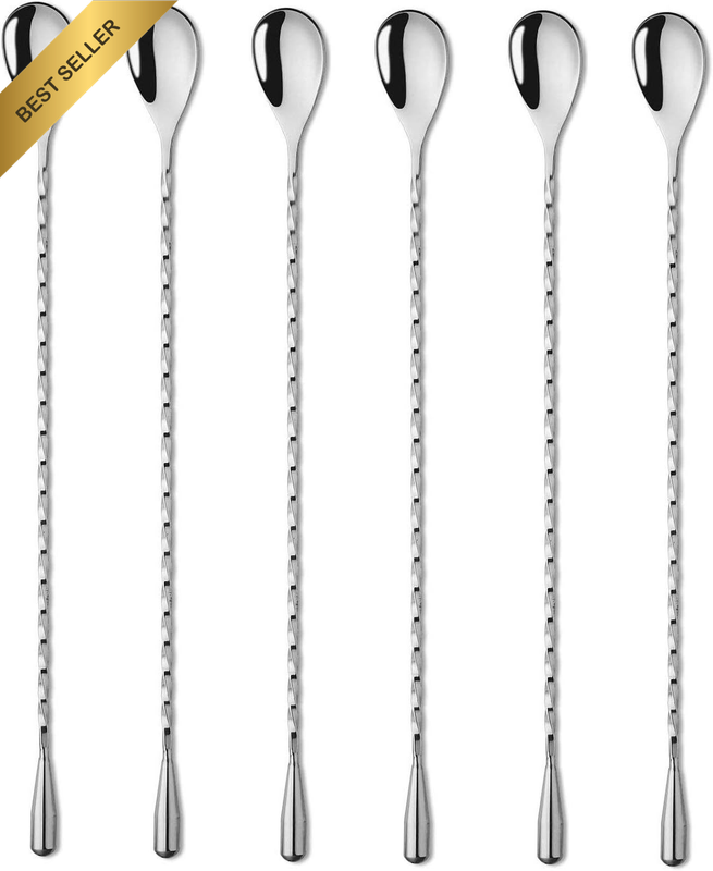 6 Pcs 12 Inch Bar Mixing Spoon Cocktail Spoon Stainless Steel Bar Long Spoon wit