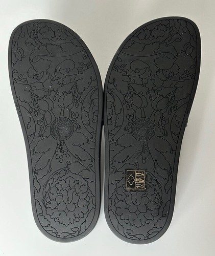 Pre-owned Versace Gold Medusa Head Slides Sandals Black 11 Us (41 Eu) Dsr262cn It $450