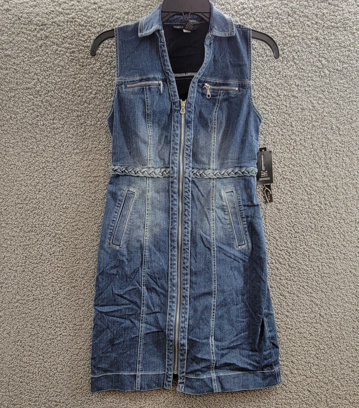 INC International Concepts Petites Denim Braided Casual Dress Women's 0P Indigo - Picture 2 of 15