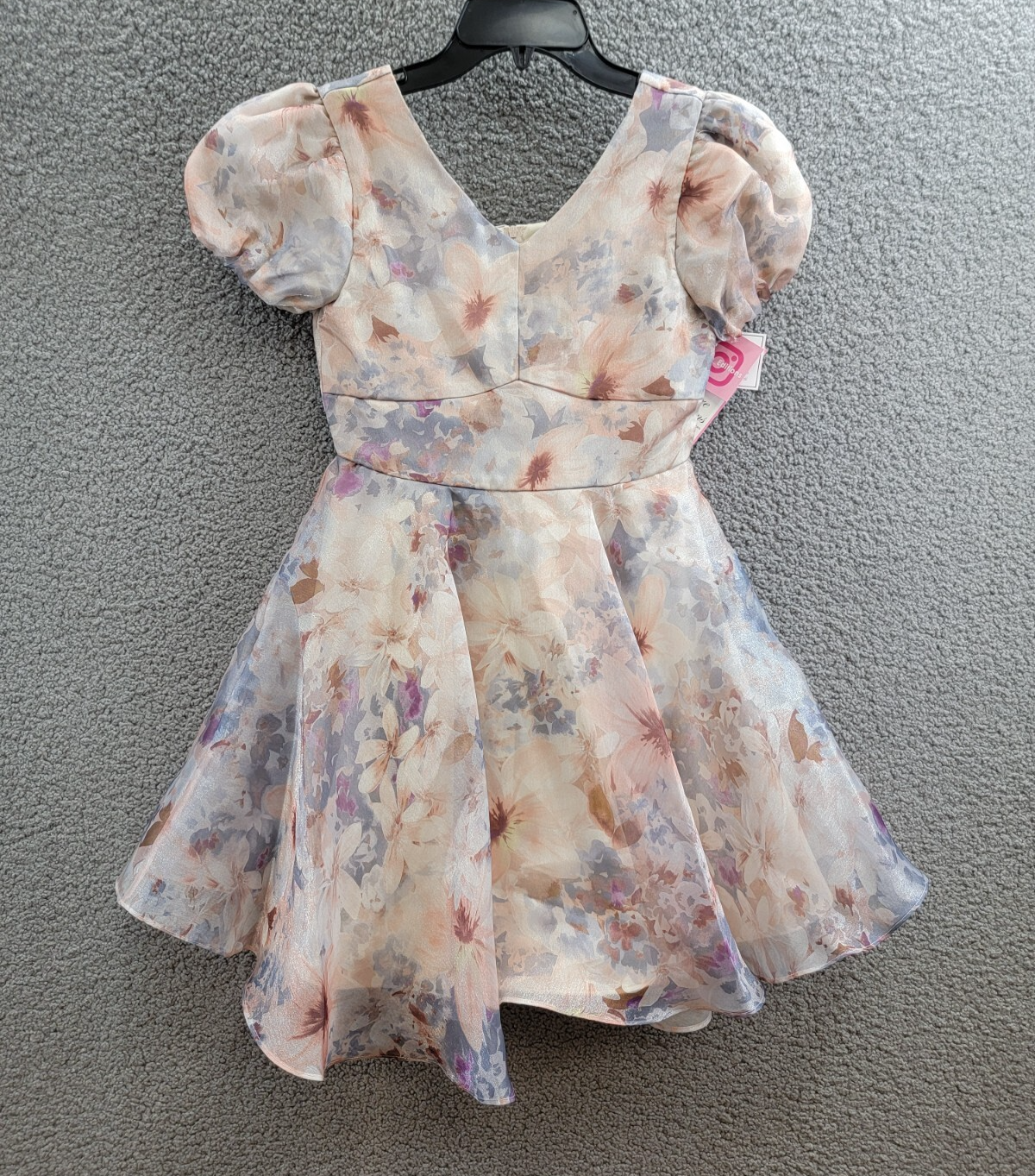 Rare Editions Floral Organza Social Dress Big Girls 14 Taupe Back Zip Closure - Picture 2 of 16