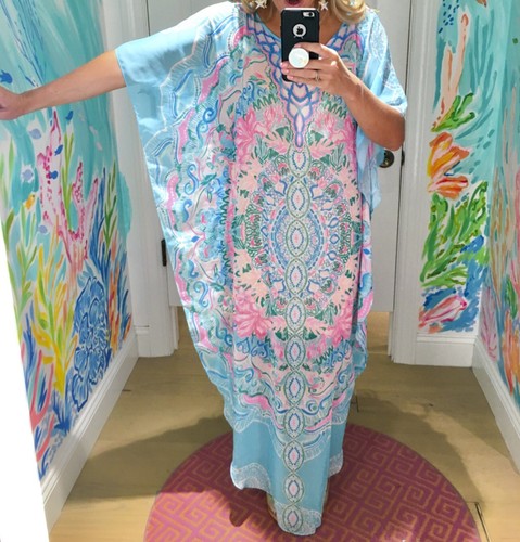 Pre-owned Lilly Pulitzer Kassandra Maxi Caftan Hot Tamale ? Size L/xl ? In Multicolor