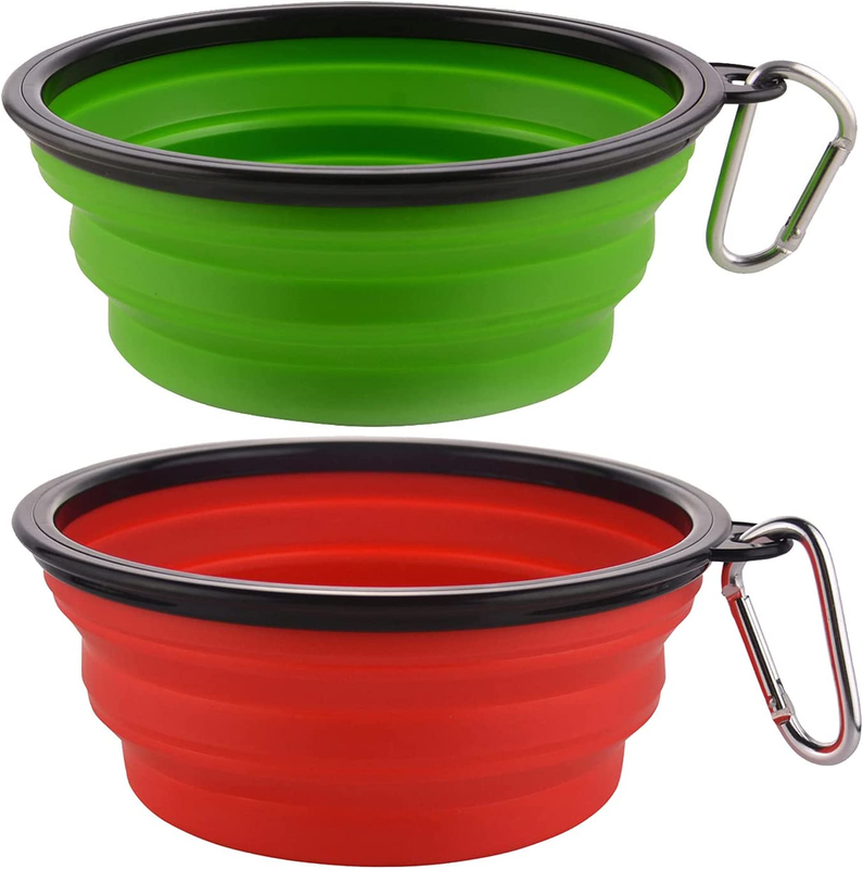 Collapsible Dog Bowls 2 Pack 34oz Travel Portable Foldable Water Food Carabiner