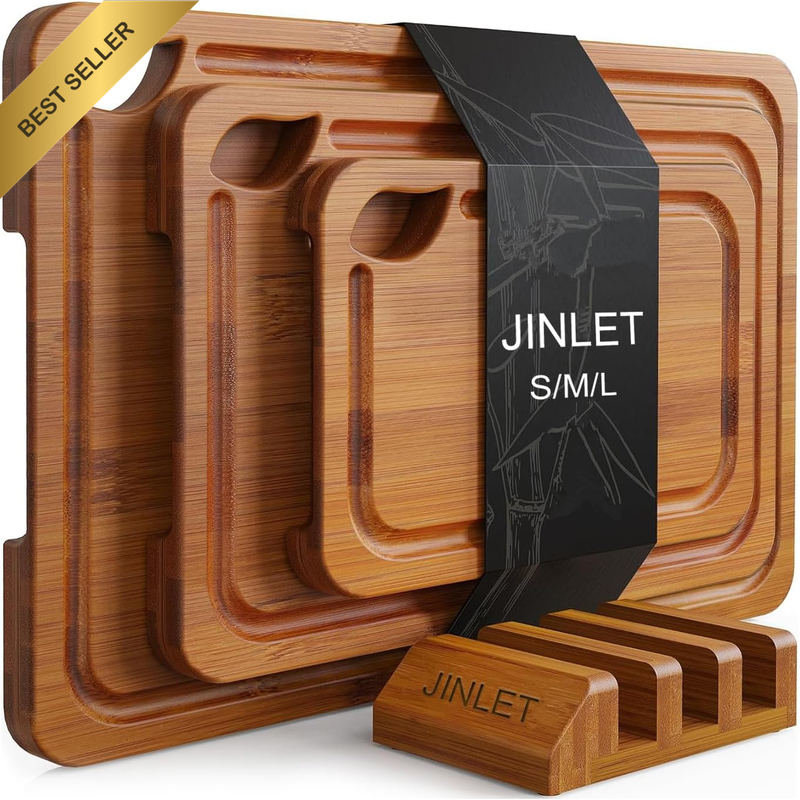 4-Piece Bamboo Chopping Board Set (S/M/L) Kitchen Cutting Boards, with Hanging H