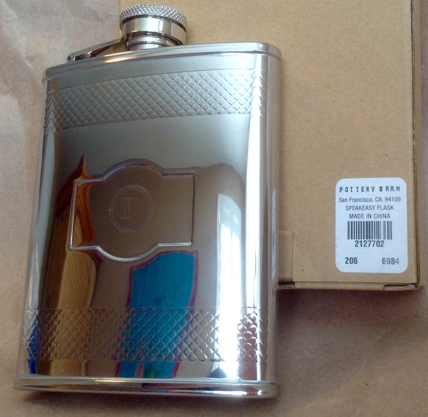 NIB NEW Pottery Barn Speakeasy 6oz. Stainless Steel Flask Monogram 