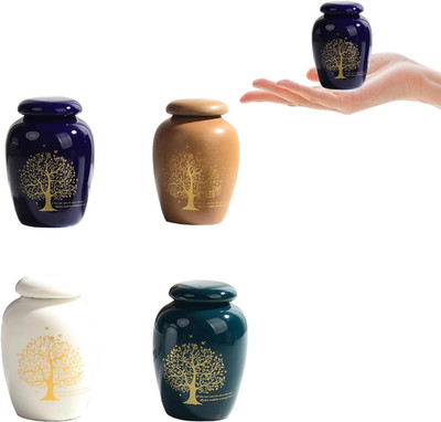 4 PCS Small Ceramics Mini Urns for Human Ashes - Tree of Life Pattern, Keepsake 