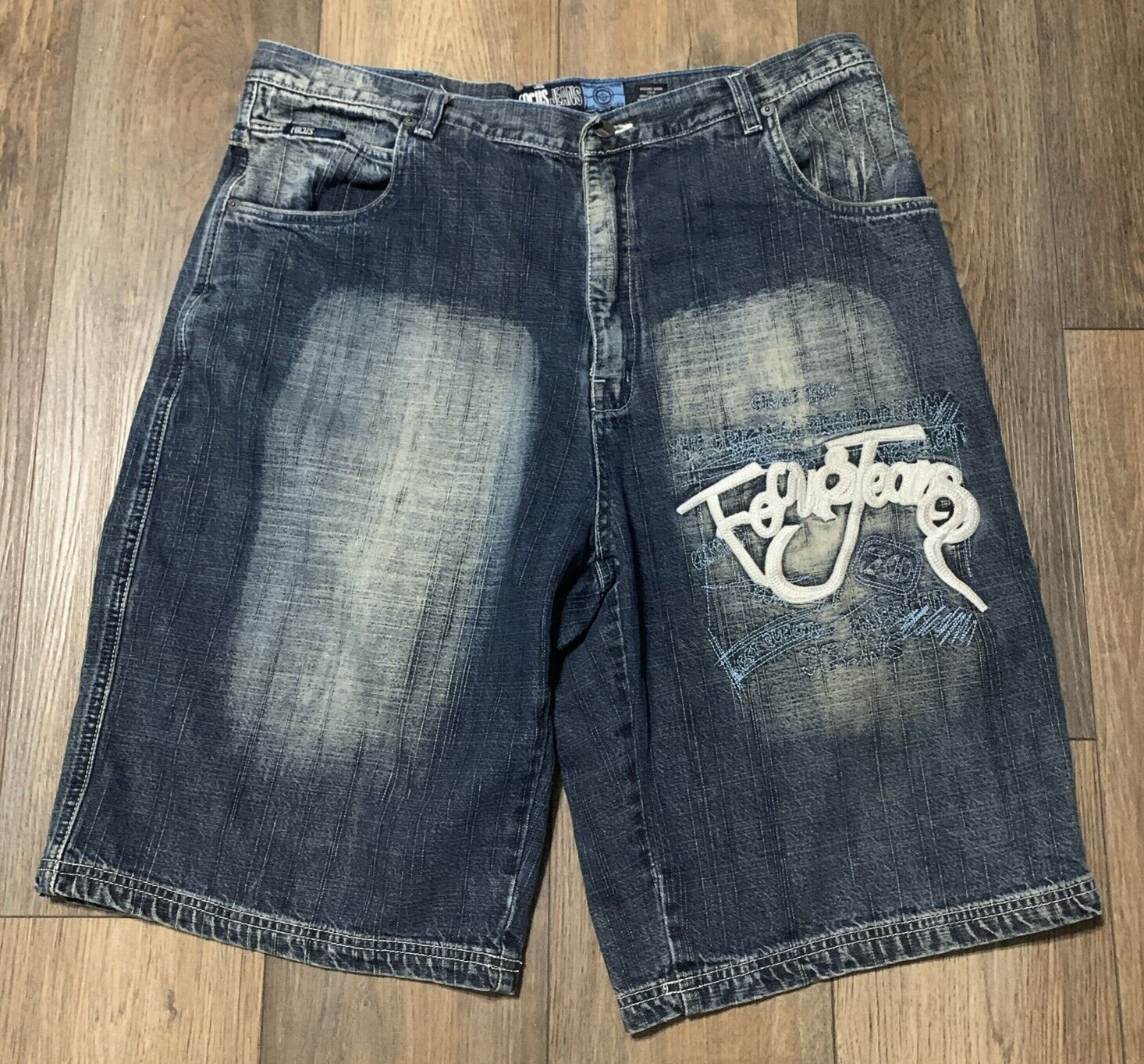 VTG Focus Jeans Baggy Jorts Mens 38 Embroidered Hip Hop