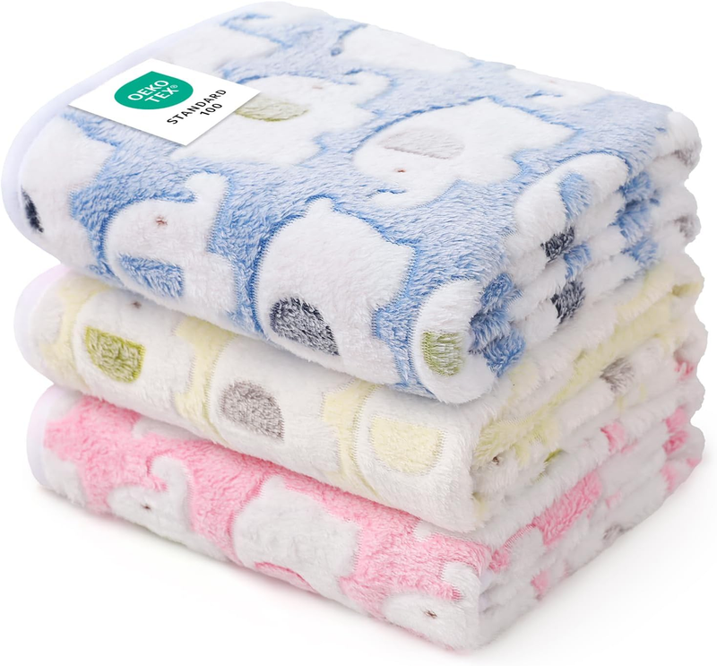 1 Pack 3 Blankets Super Soft Fluffy Premium Cute Elephant Patt...