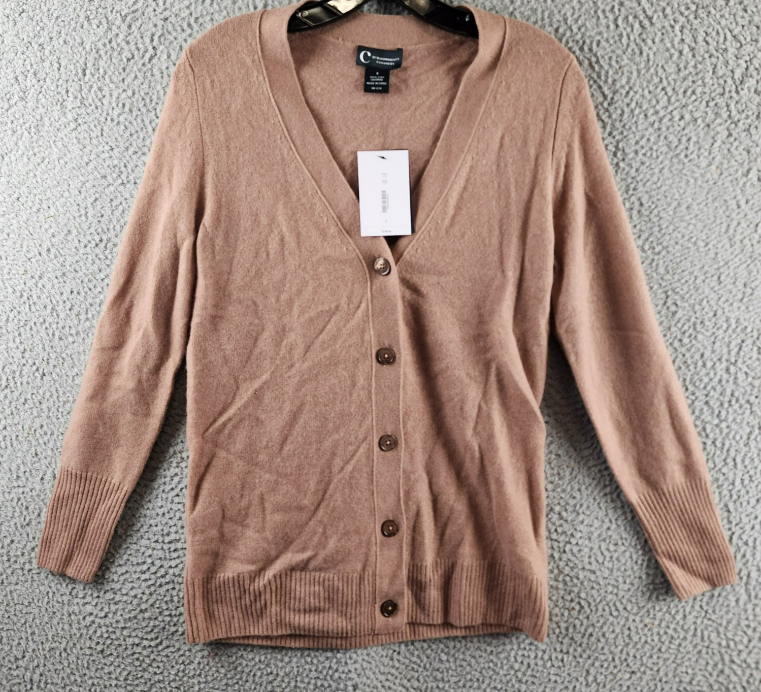 C by Bloomingdale's Cashmere Grandfather Cardigan Women's S Camel V-Neck L/S - Picture 1 of 13