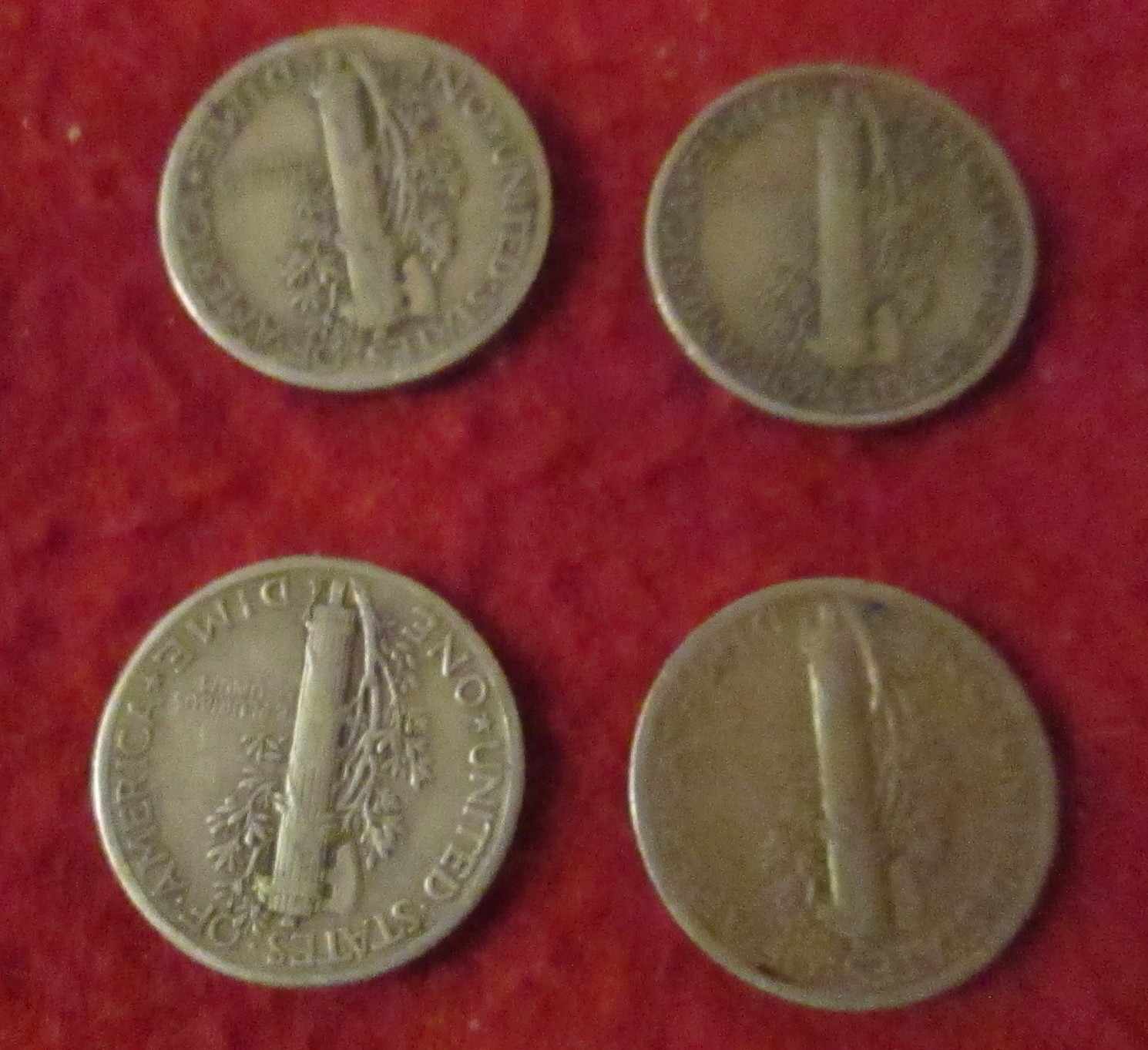 MERCURY DIMES - LOT OF 4  1938P, 1943P, 1944P, 1945S
