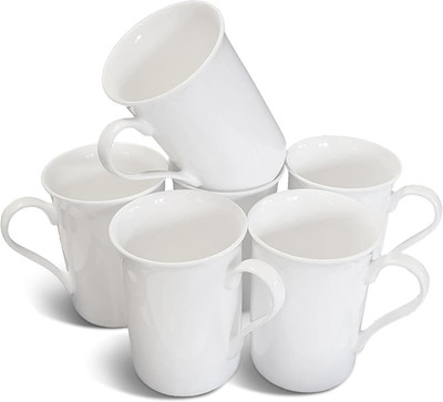 Coralgraph Inc Set of 6 Fine Bone China Mugs Gift Boxed Glossy White Cups