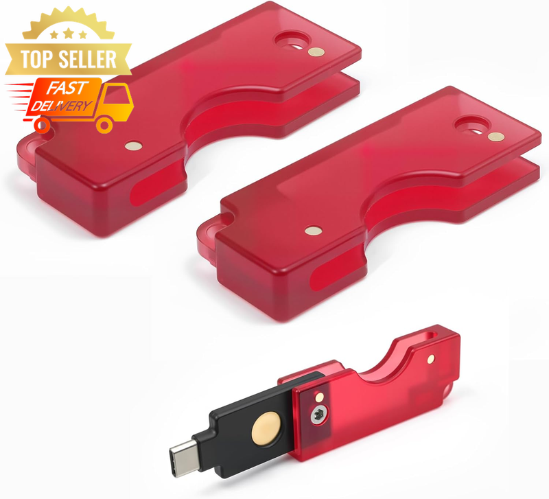 YubiKey 5C NFC - 2-Pack Hard Case, USB-C Keychain Protector, Red